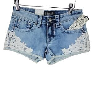 Shyanne Blue Jean Shorts with White Lace